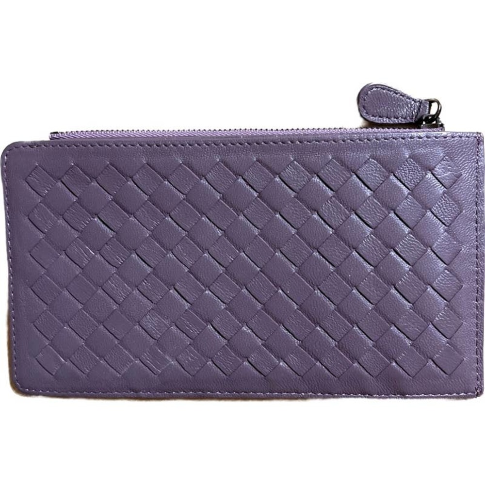 Bottega Veneta Lavender Purple Long Leather Intrecciato Woven Wallet Card Case